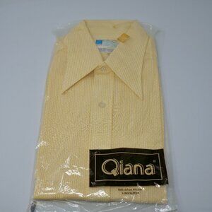 NEW NOS Vintage 70s Mens Zayre Knit Shirt Yellow Geometric Long Sleeve Korea M